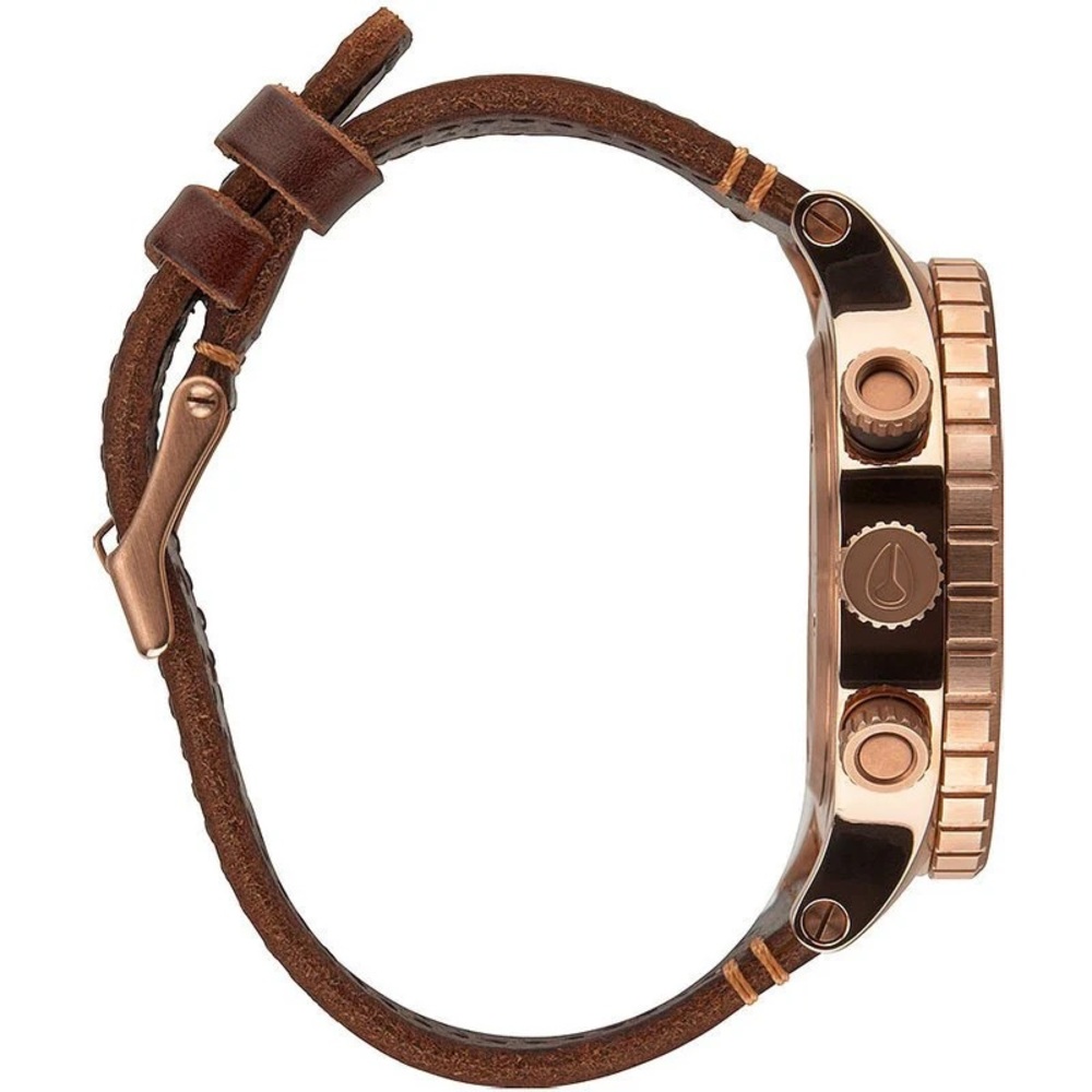 Nixon Rose Gold and Brown Leather Chronograph Watch 48-20 - Picture 3 of 8